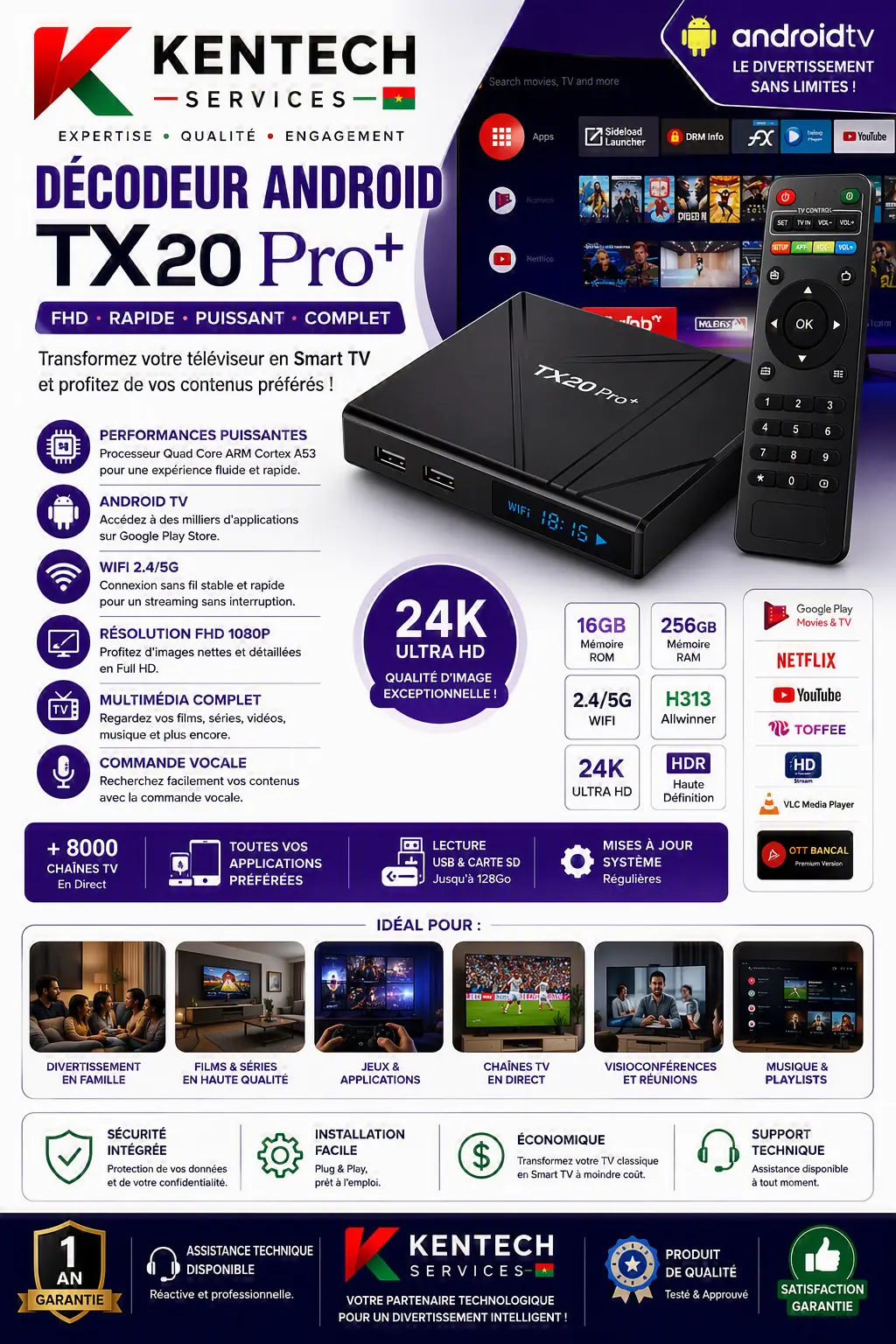 Décodeur Android TV TX20 Pro Plus Full HD
